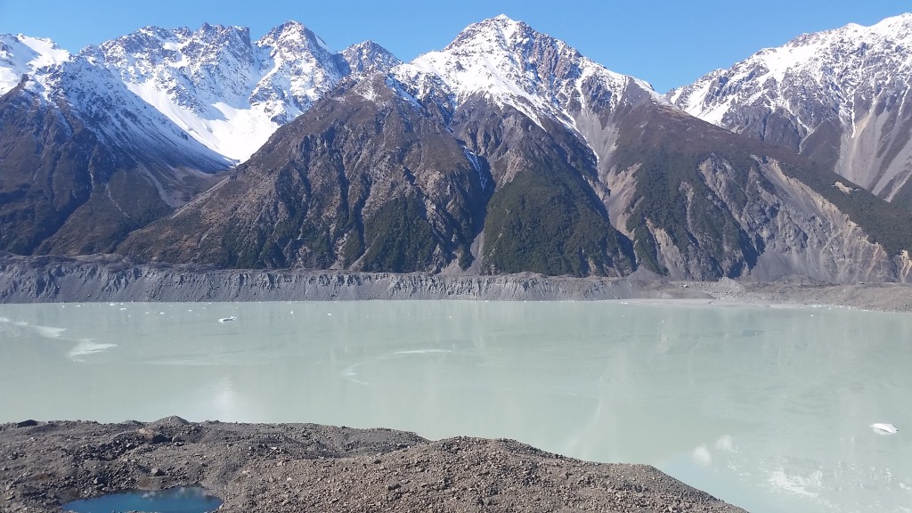 A few small icebergs left floating in the lake. 