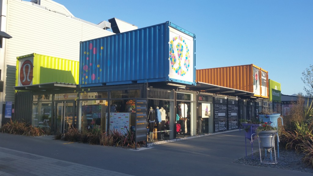 The container mall. After the earthquake, some stores bought shipping containers to sell their goods out of since their traditional stores were damaged.